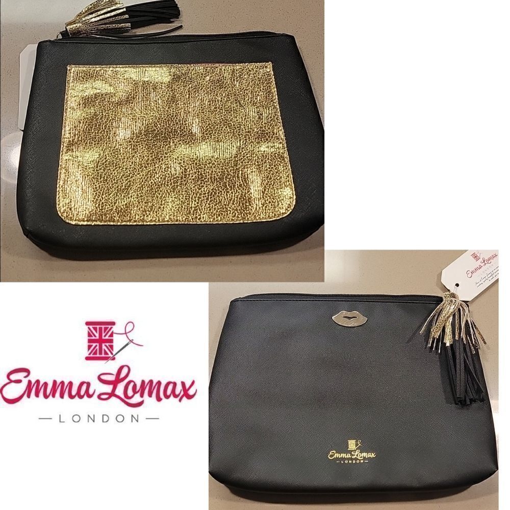 Emma Lomax Black and Gold Tassel Makeup Clutch Bag